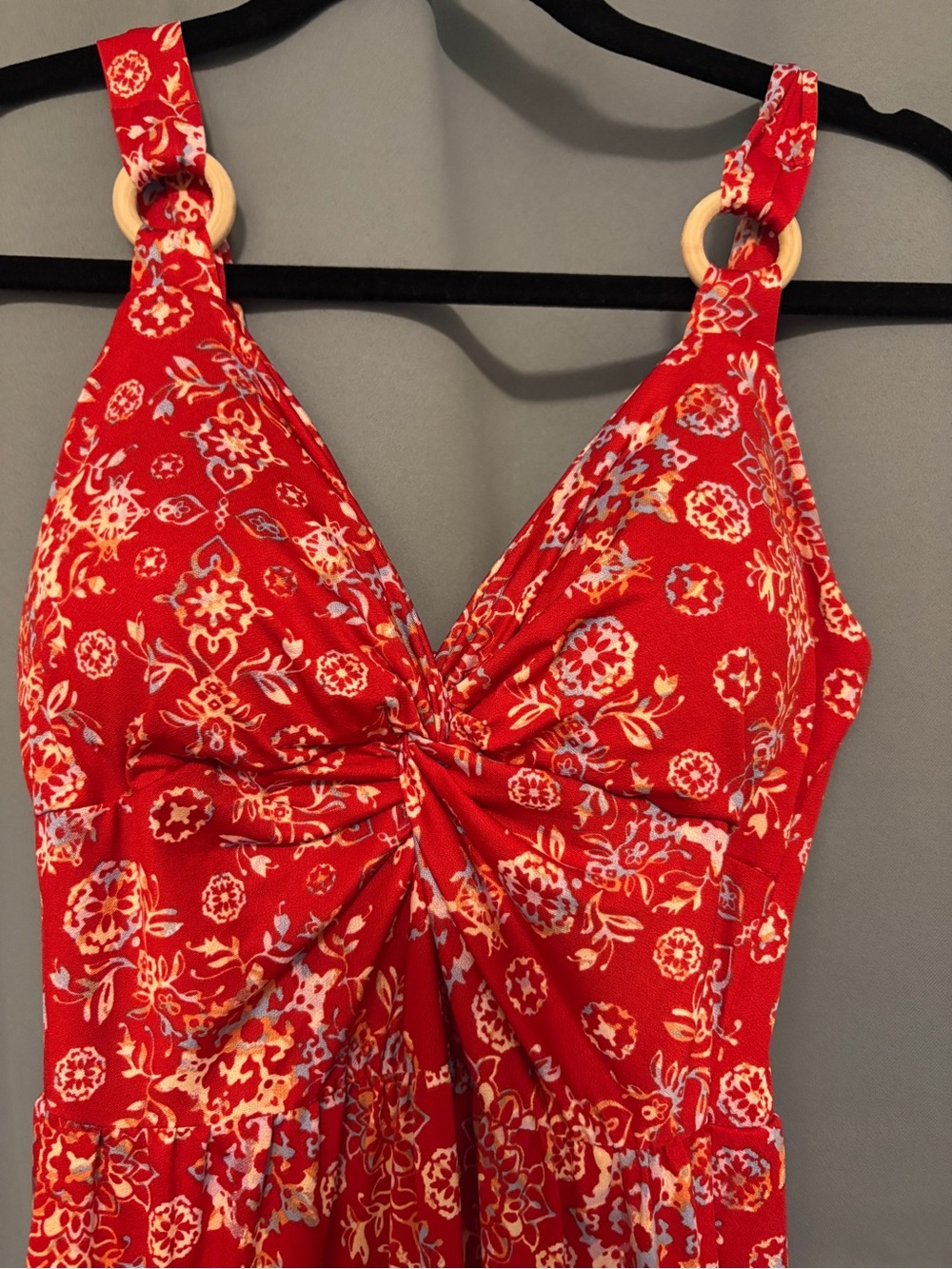 Red Floral Twist-Front Maxi Dress